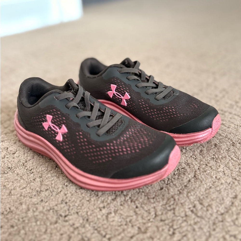 Under Armour | Girls Black and Pink Running Shoes | Size 11